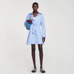Mulheres Sandro Paris Vestido Camisa Listrado Com No