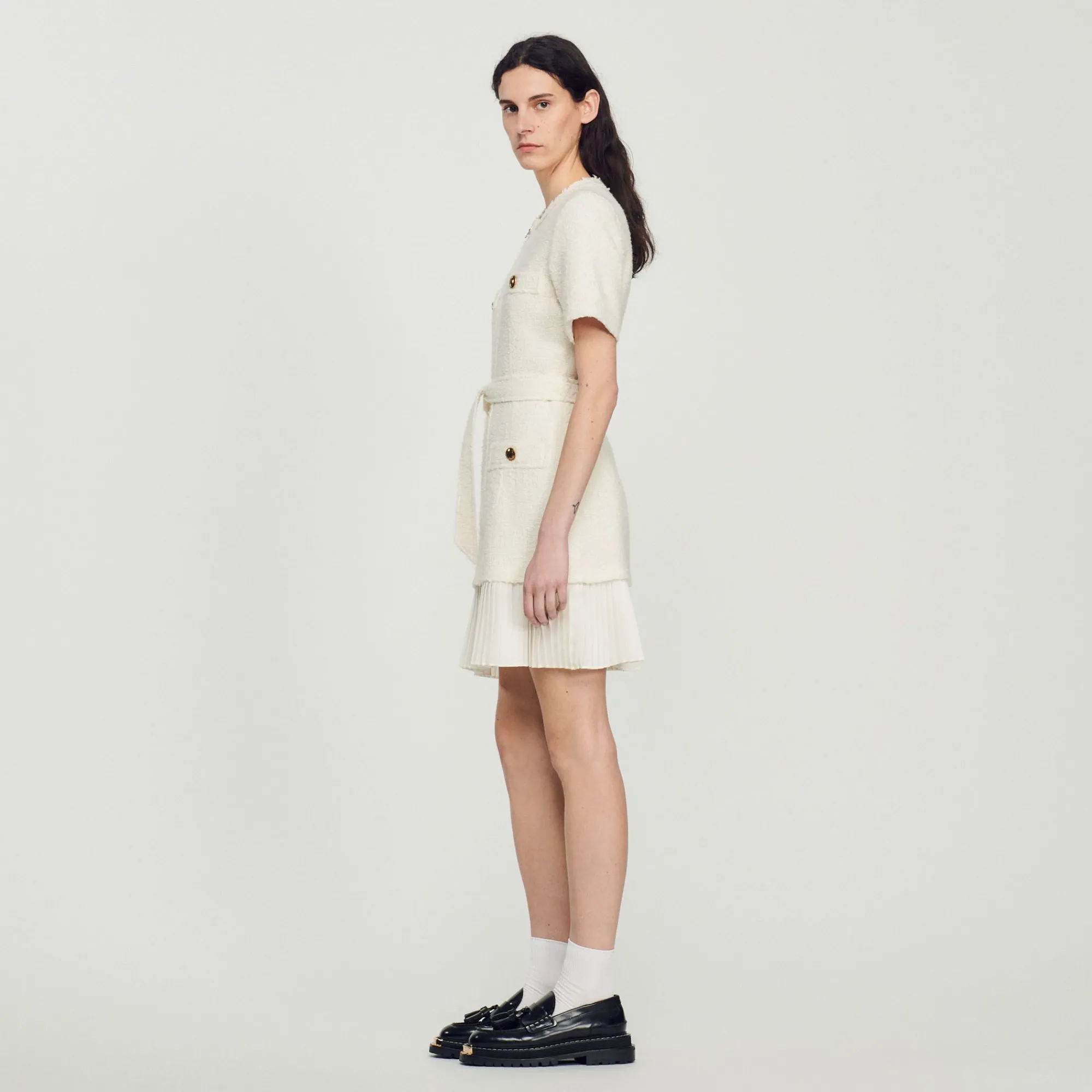 Mulheres Sandro Paris Vestido Casaco De La Com Efeito Tweed