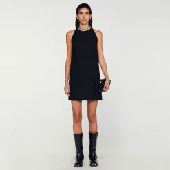 Mulheres Sandro Paris Vestido Com Gola Com Joias