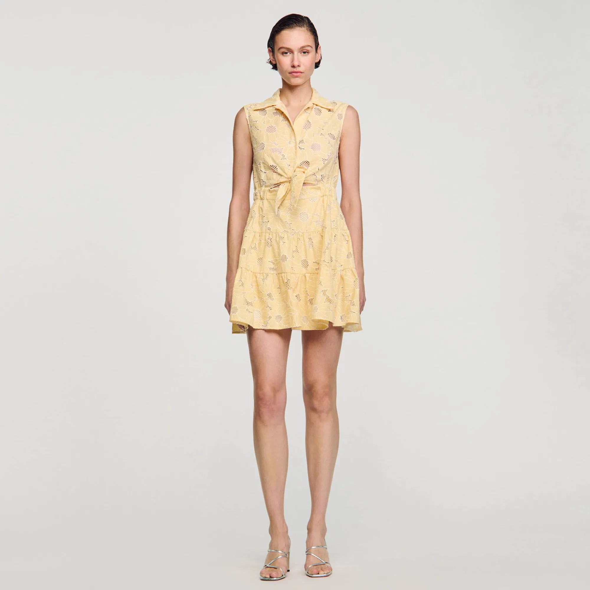 Mulheres Sandro Paris Vestido Curto Bordado