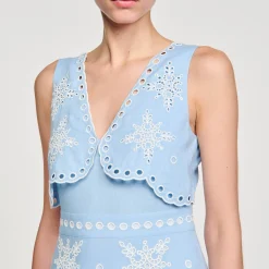 Mulheres Sandro Paris Vestido Curto Com Bordado Ingles