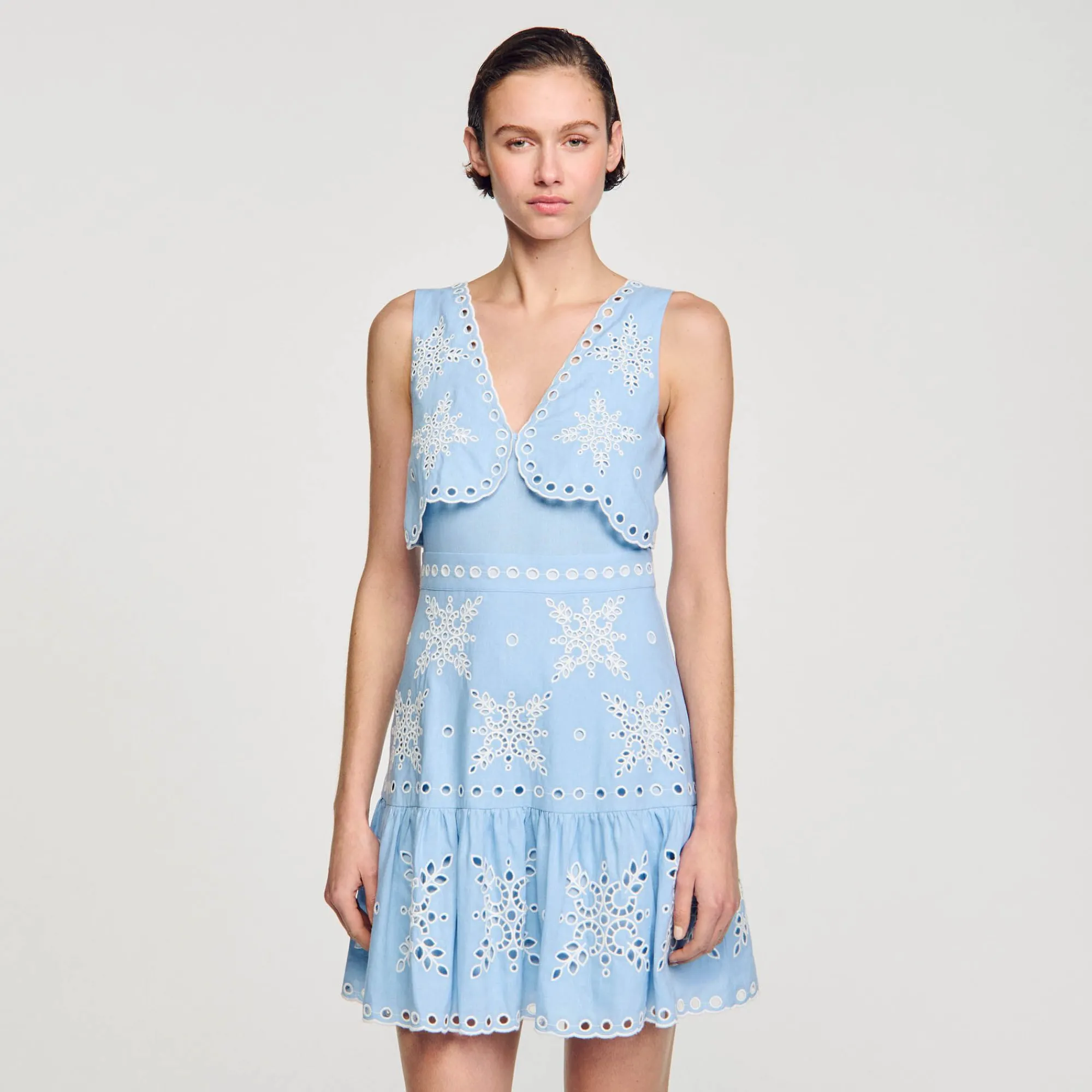 Mulheres Sandro Paris Vestido Curto Com Bordado Ingles