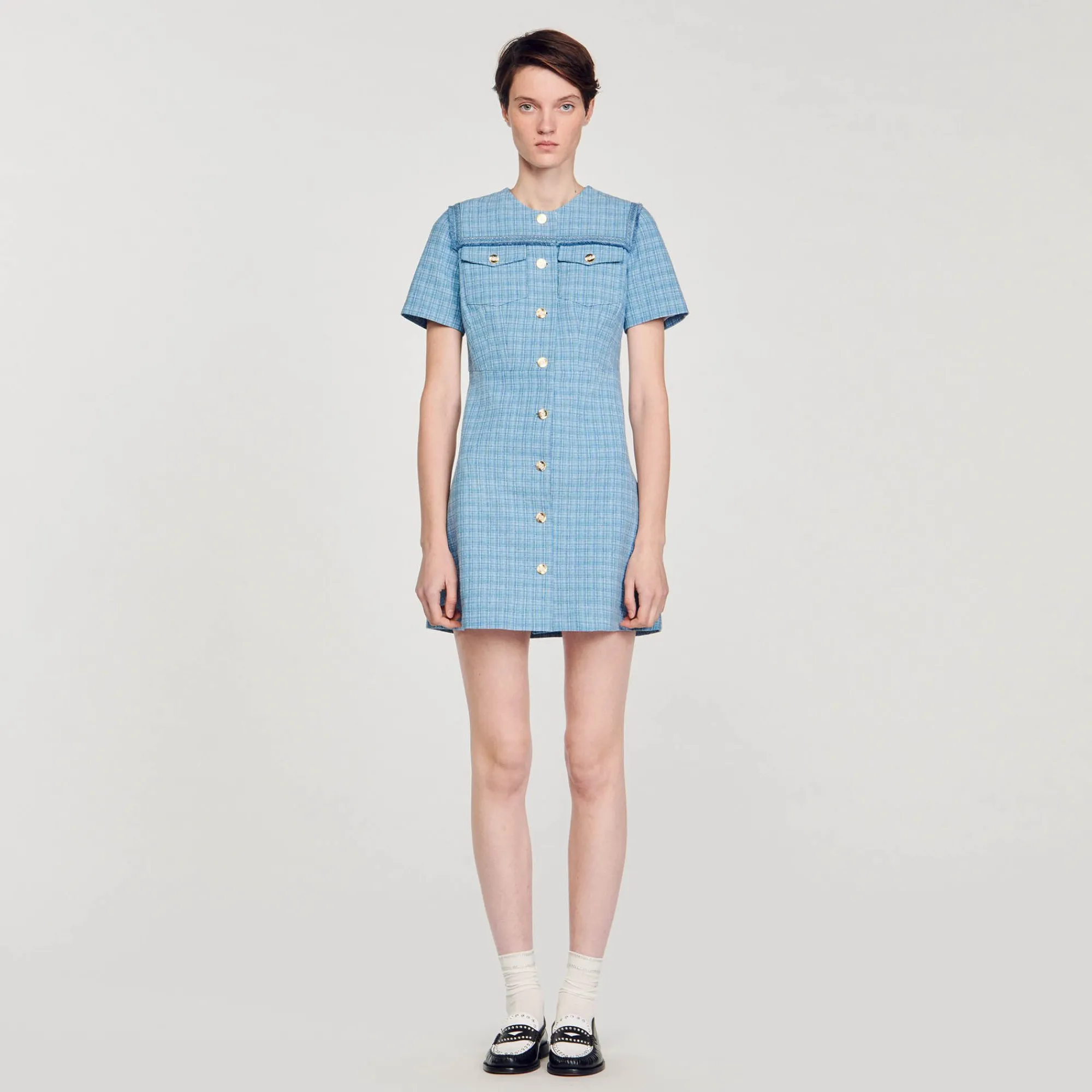 Mulheres Sandro Paris Vestido Curto De Tweed Com Botoes