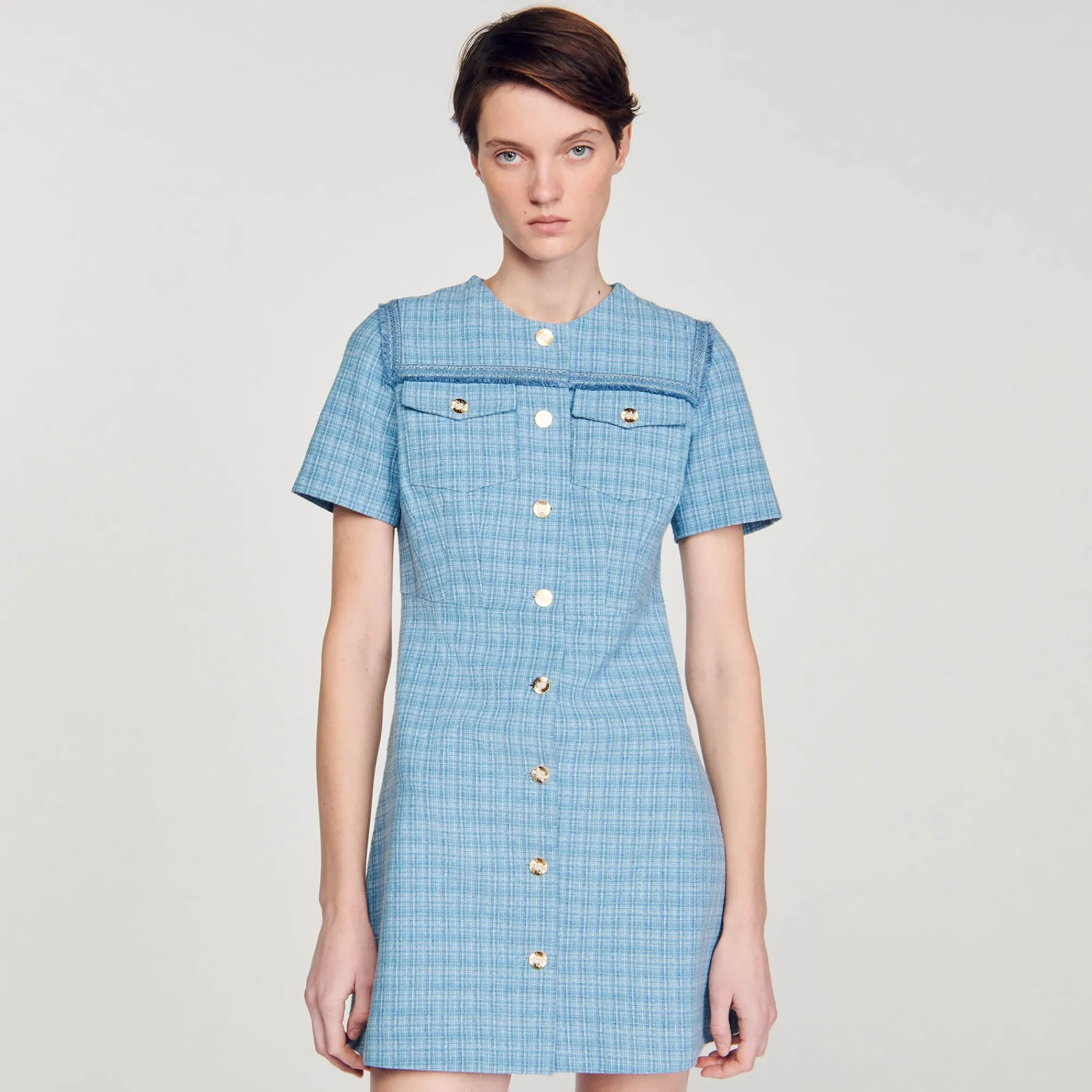 Mulheres Sandro Paris Vestido Curto De Tweed Com Botoes