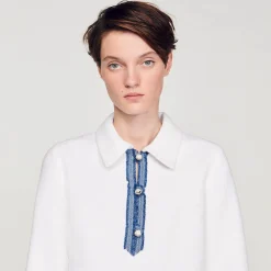 Mulheres Sandro Paris Vestido Curto De Tweed Manga Longa