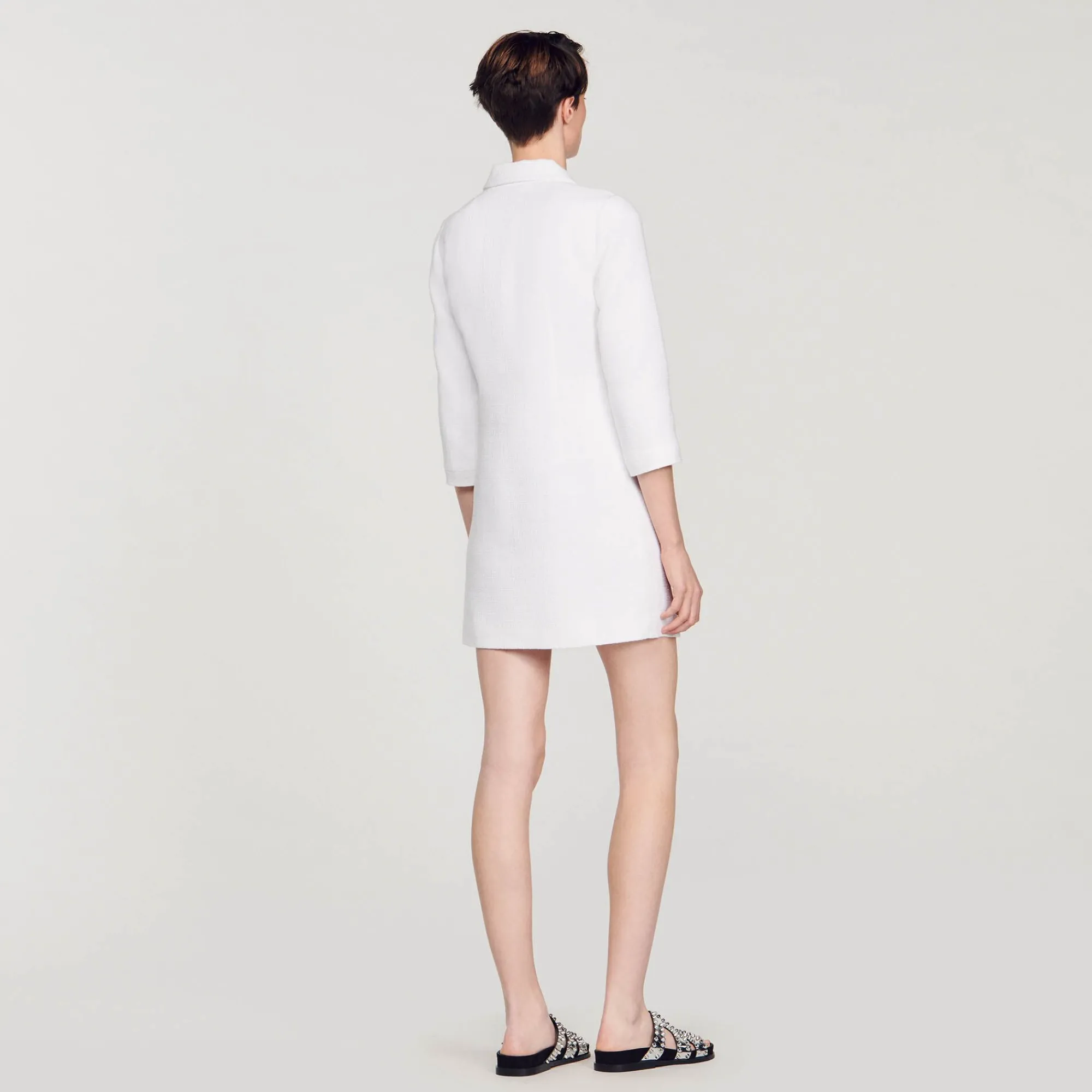 Mulheres Sandro Paris Vestido Curto De Tweed Manga Longa