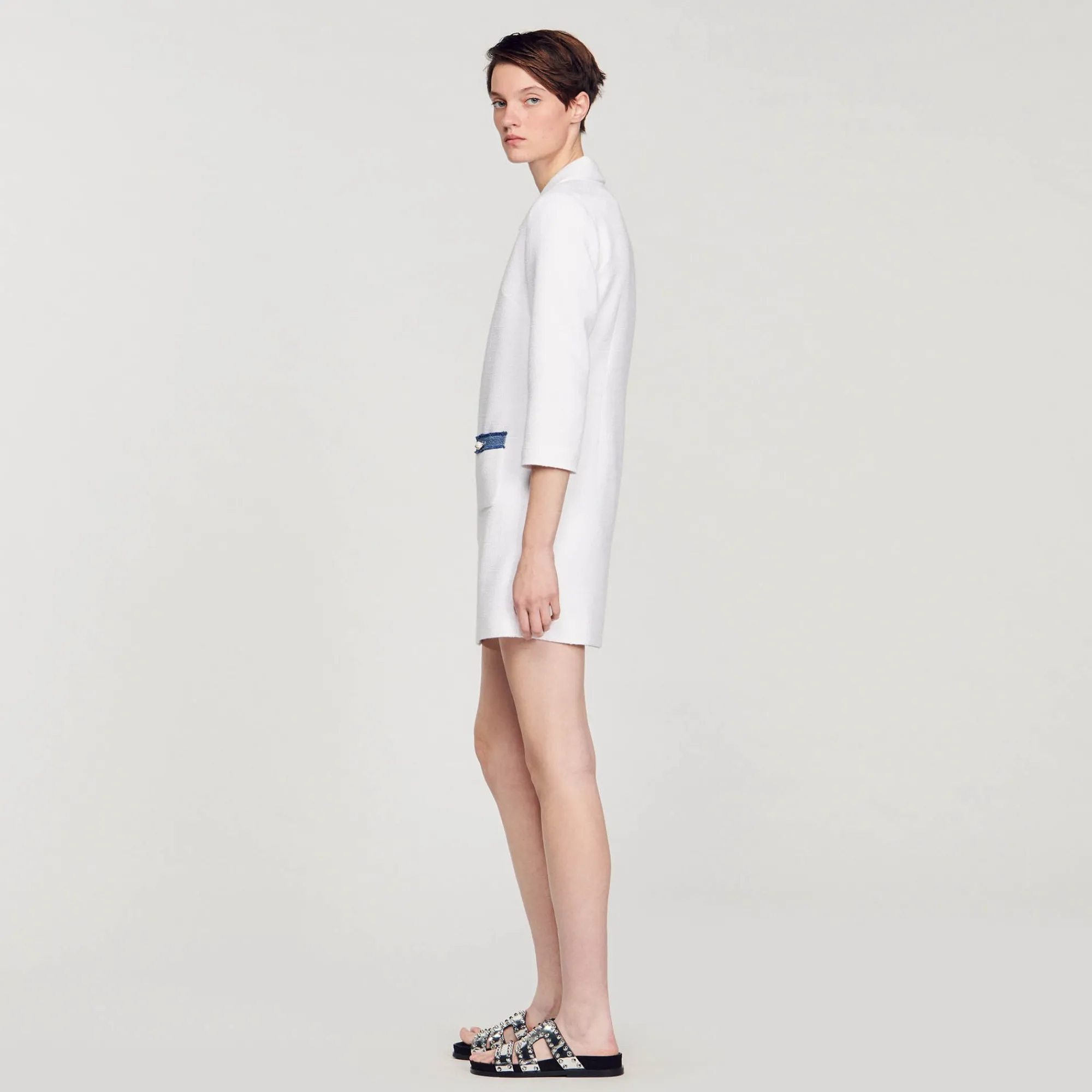 Mulheres Sandro Paris Vestido Curto De Tweed Manga Longa