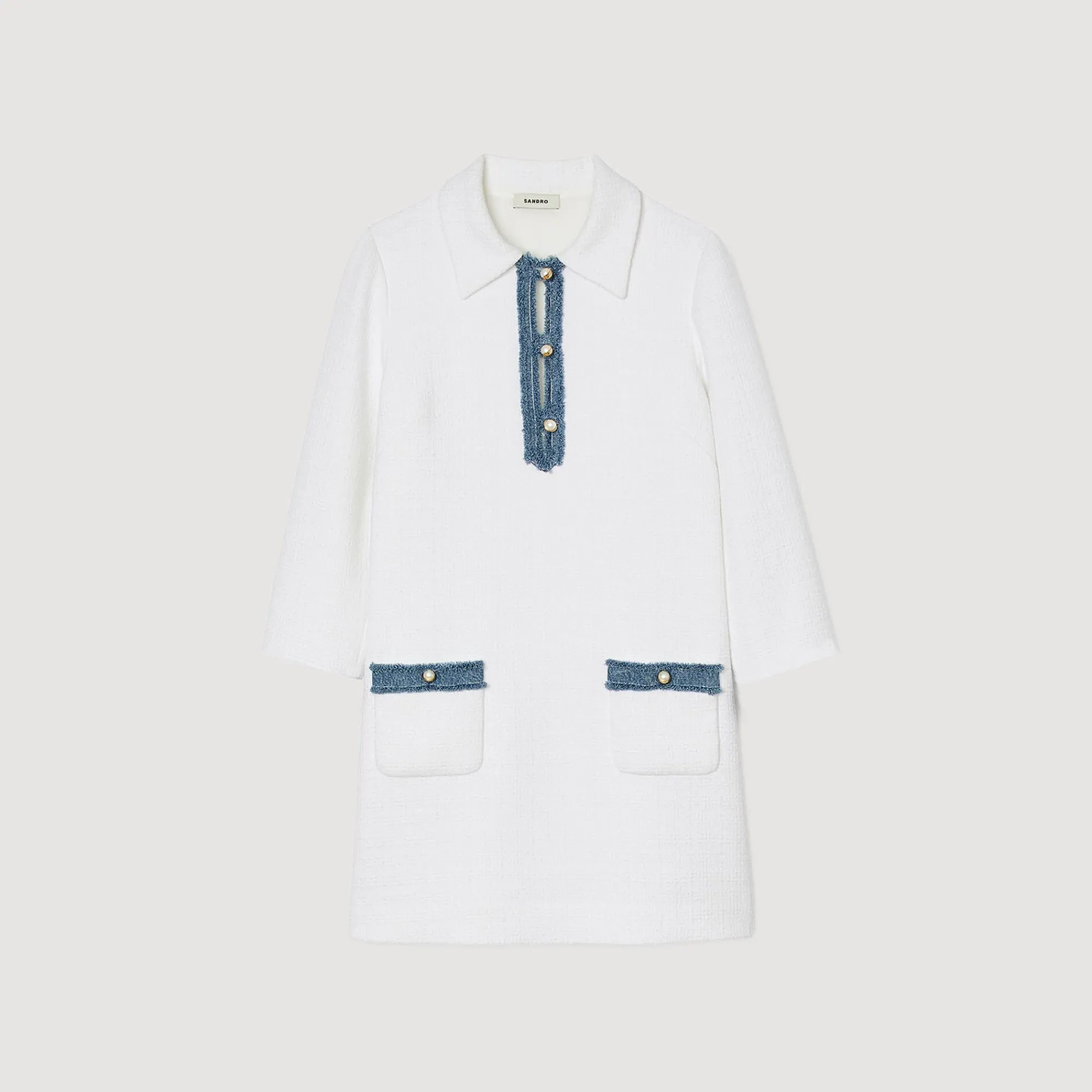 Mulheres Sandro Paris Vestido Curto De Tweed Manga Longa