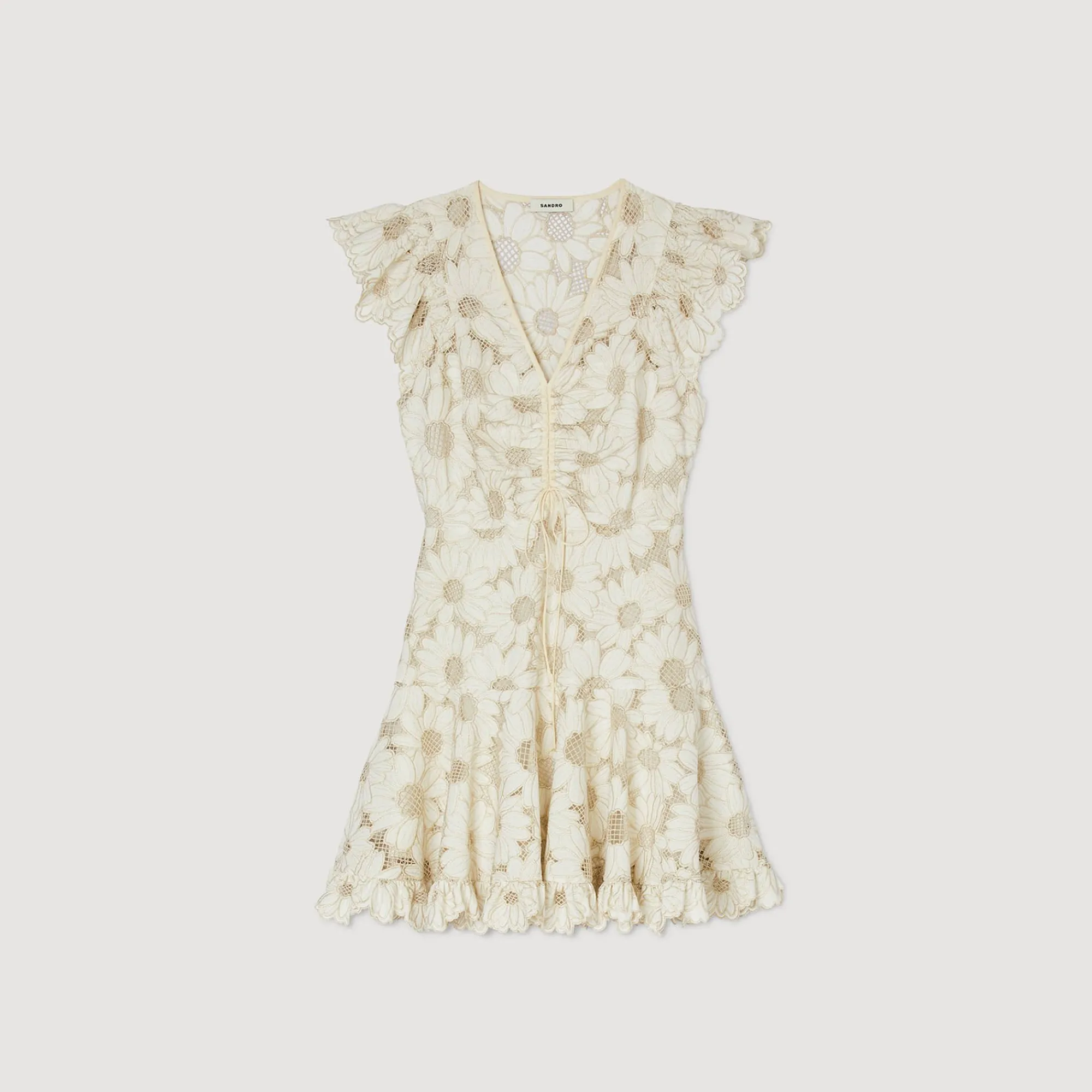 Mulheres Sandro Paris Vestido Curto Guipura Com Margaridas