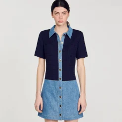 Mulheres Sandro Paris Vestido Curto Jeans E Tweed