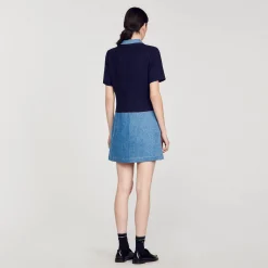 Mulheres Sandro Paris Vestido Curto Jeans E Tweed