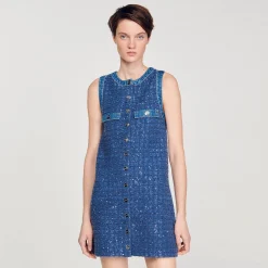 Mulheres Sandro Paris Vestido Curto Trapezio De Tweed