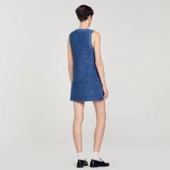 Mulheres Sandro Paris Vestido Curto Trapezio De Tweed