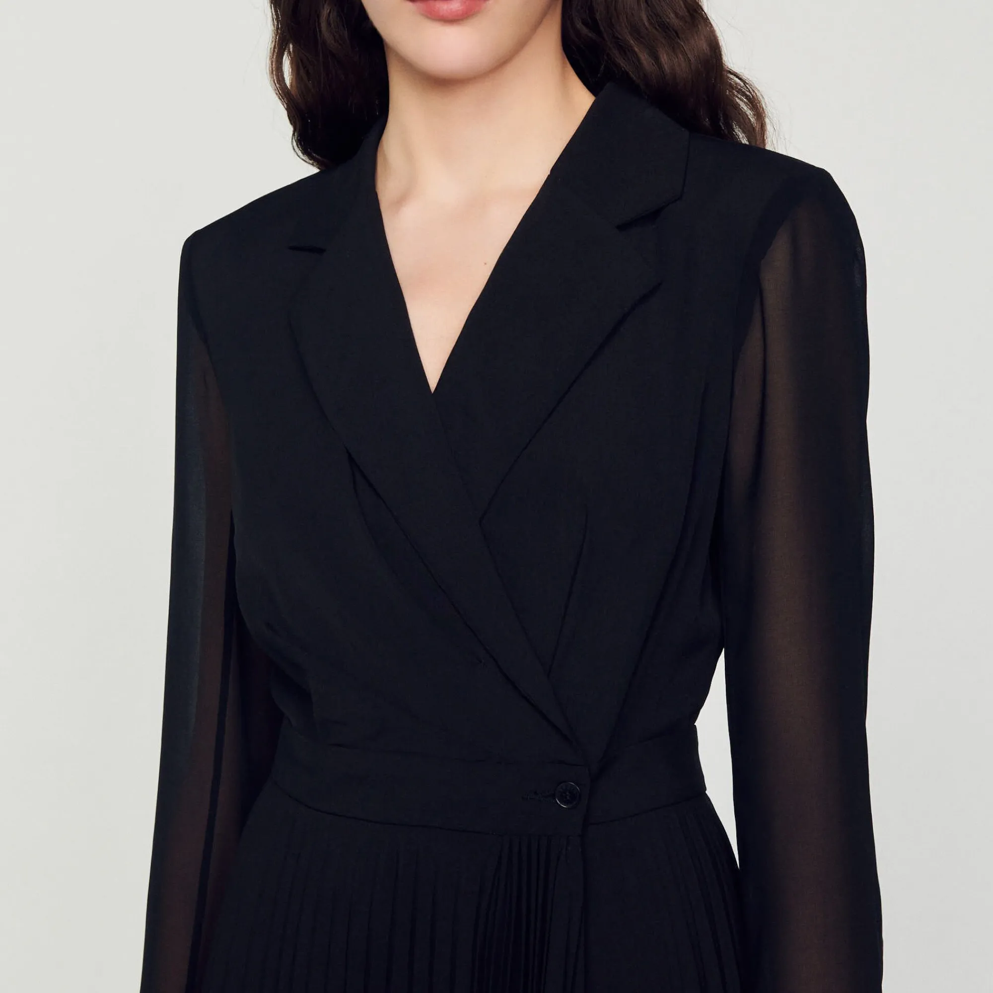 Mulheres Sandro Paris Vestido De Manga Comprida Bimaterial