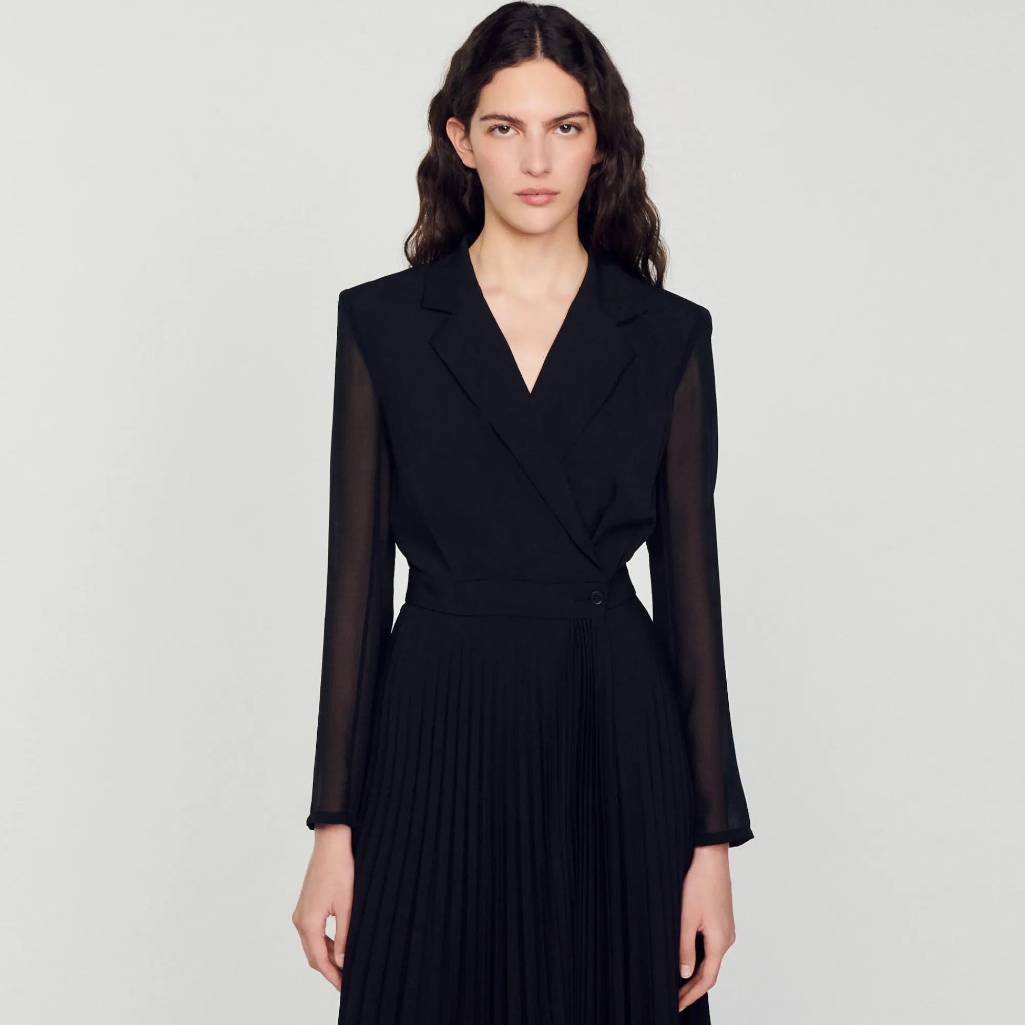 Mulheres Sandro Paris Vestido De Manga Comprida Bimaterial