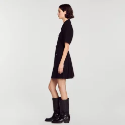 Mulheres Sandro Paris Vestido De Manga Curta Bimaterial