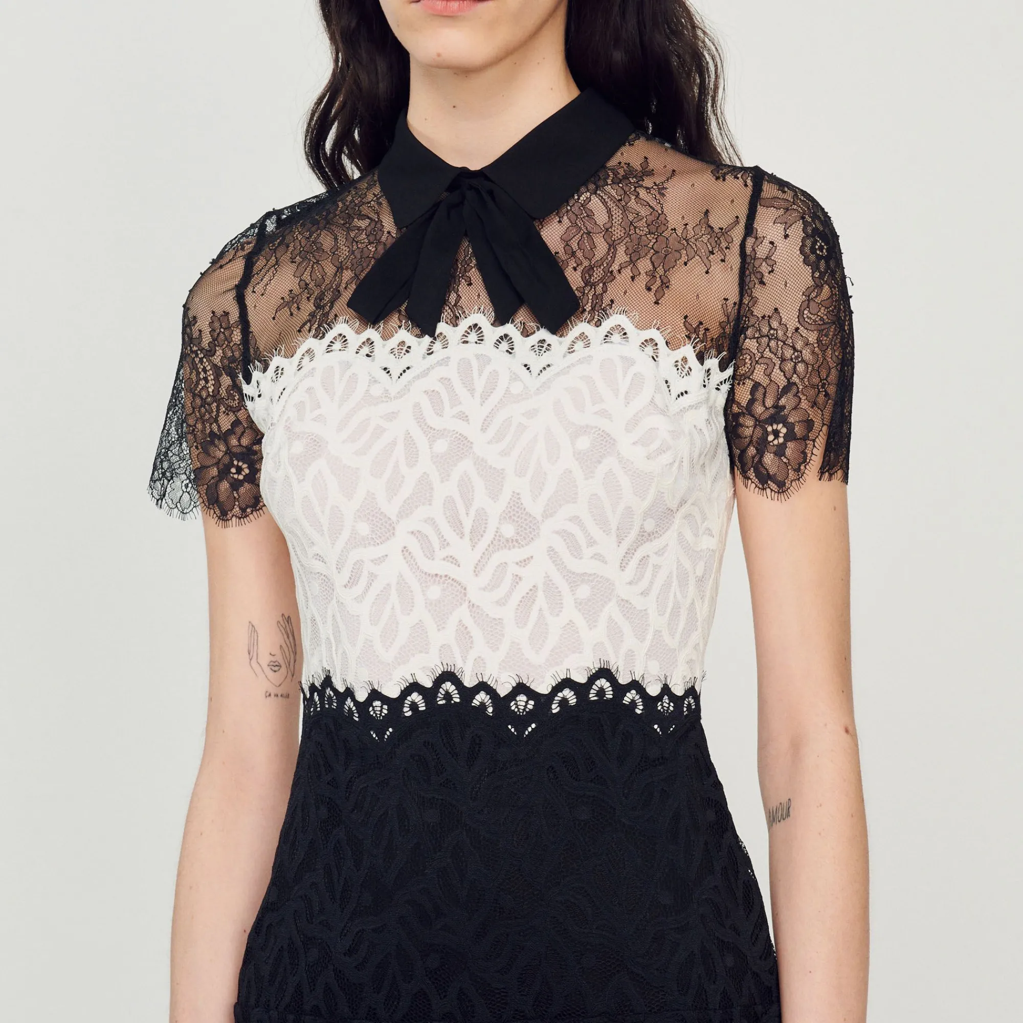 Mulheres Sandro Paris Vestido De Renda Bicolor