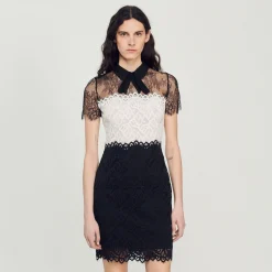 Mulheres Sandro Paris Vestido De Renda Bicolor