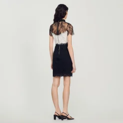 Mulheres Sandro Paris Vestido De Renda Bicolor