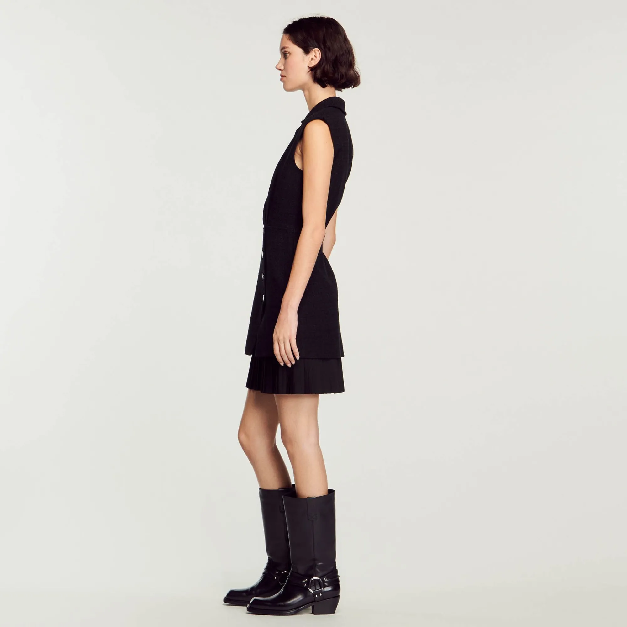 Mulheres Sandro Paris Vestido De Tweed Plissado