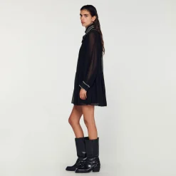 Mulheres Sandro Paris Vestido Fluido De Musselina