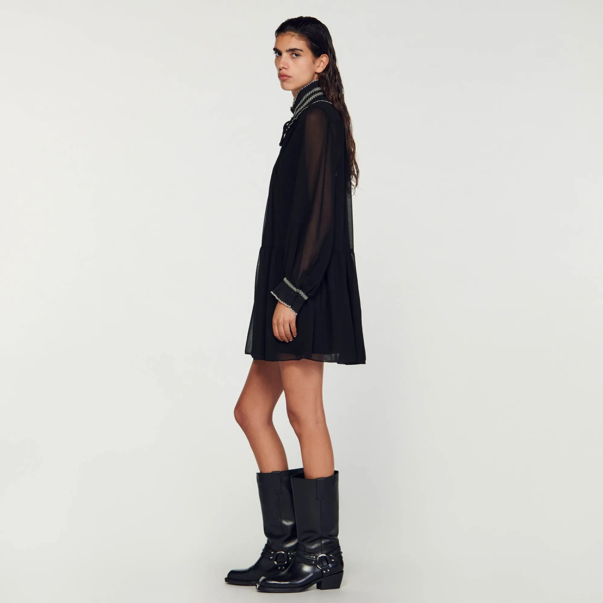 Mulheres Sandro Paris Vestido Fluido De Musselina