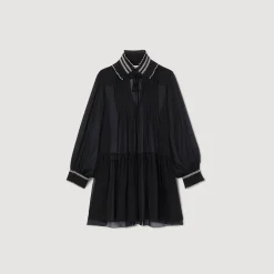 Mulheres Sandro Paris Vestido Fluido De Musselina