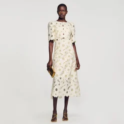 Mulheres Sandro Paris Vestido Longo Bordado