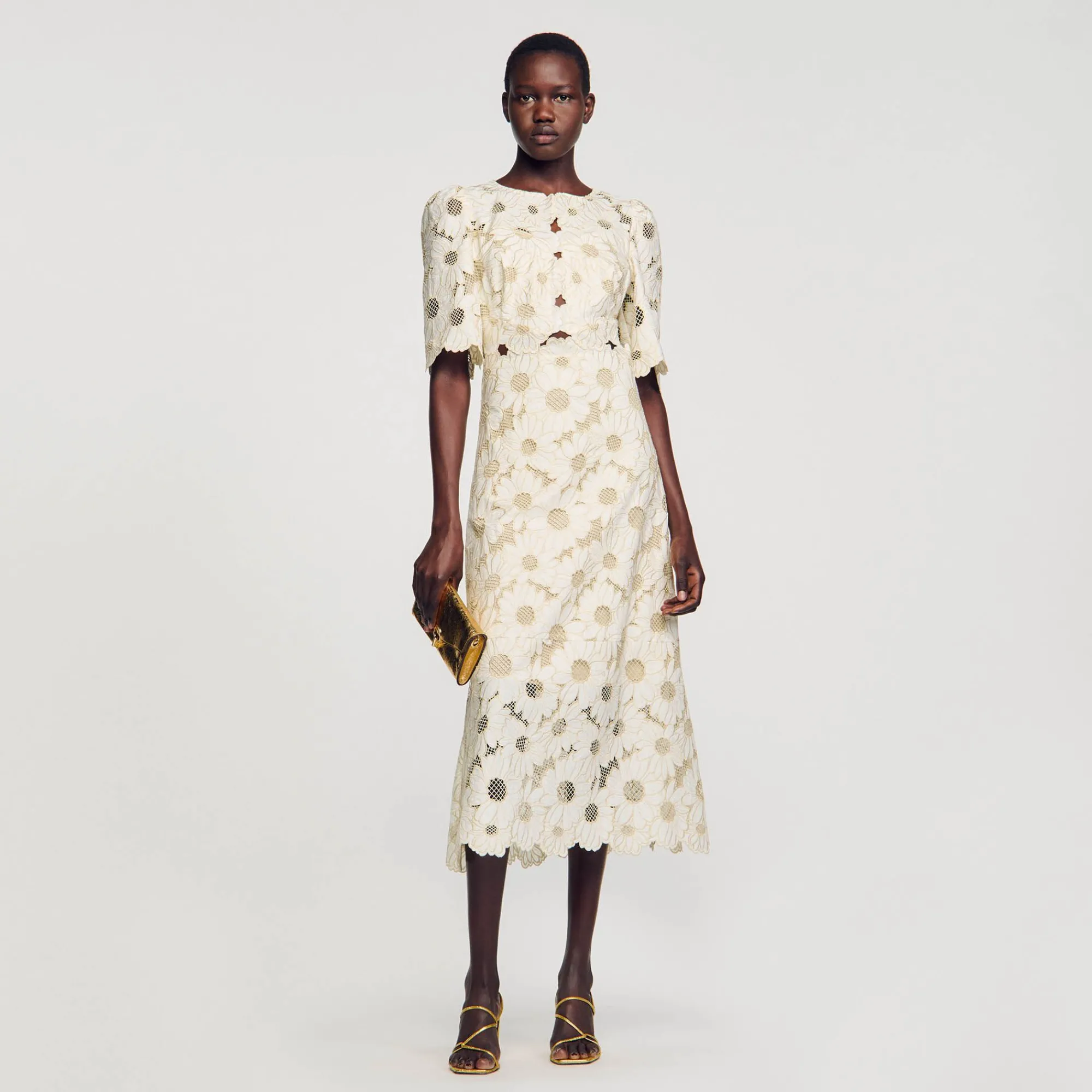 Mulheres Sandro Paris Vestido Longo Bordado