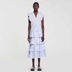 Mulheres Sandro Paris Vestido Longo Com Babados