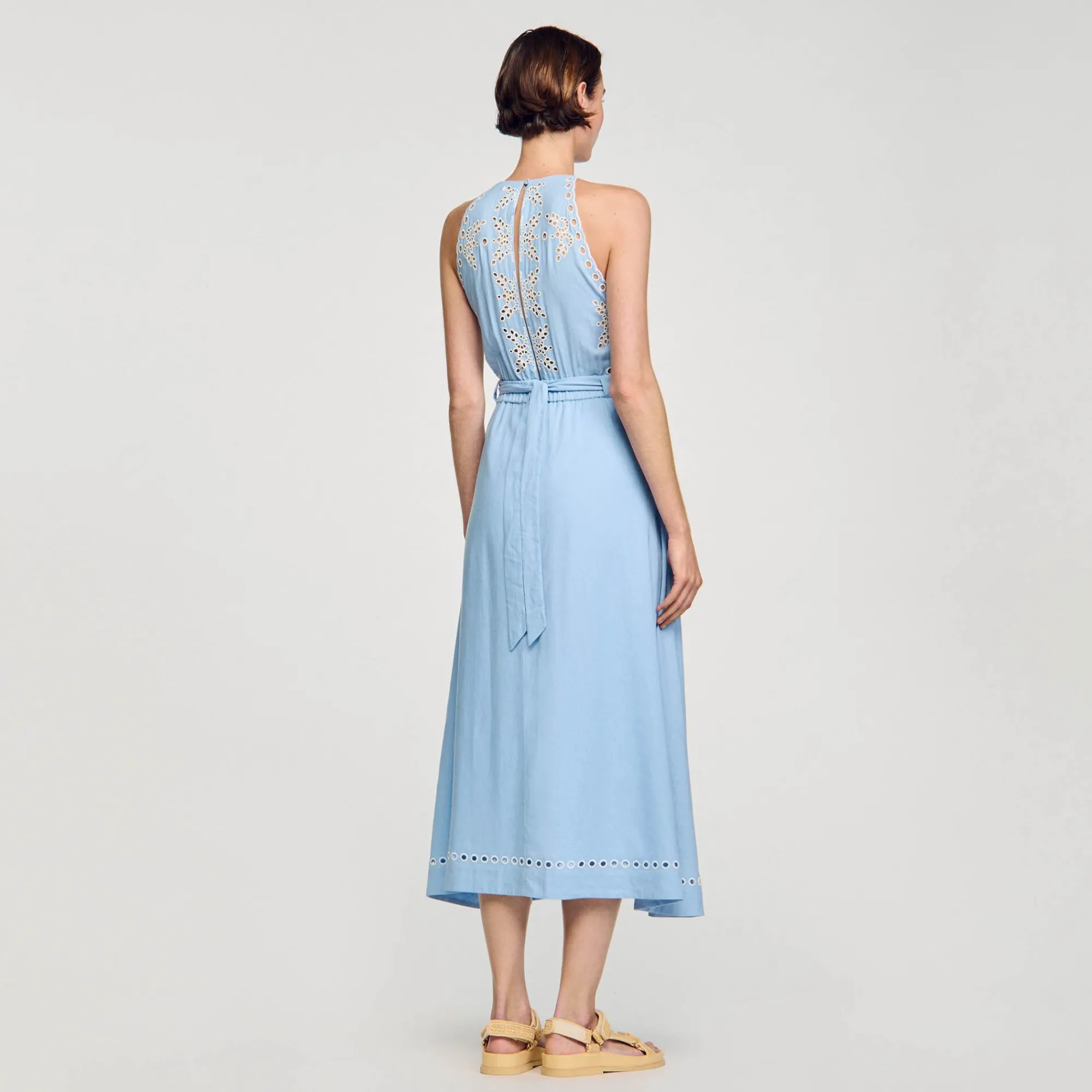 Mulheres Sandro Paris Vestido Longo Com Bordado Ingles