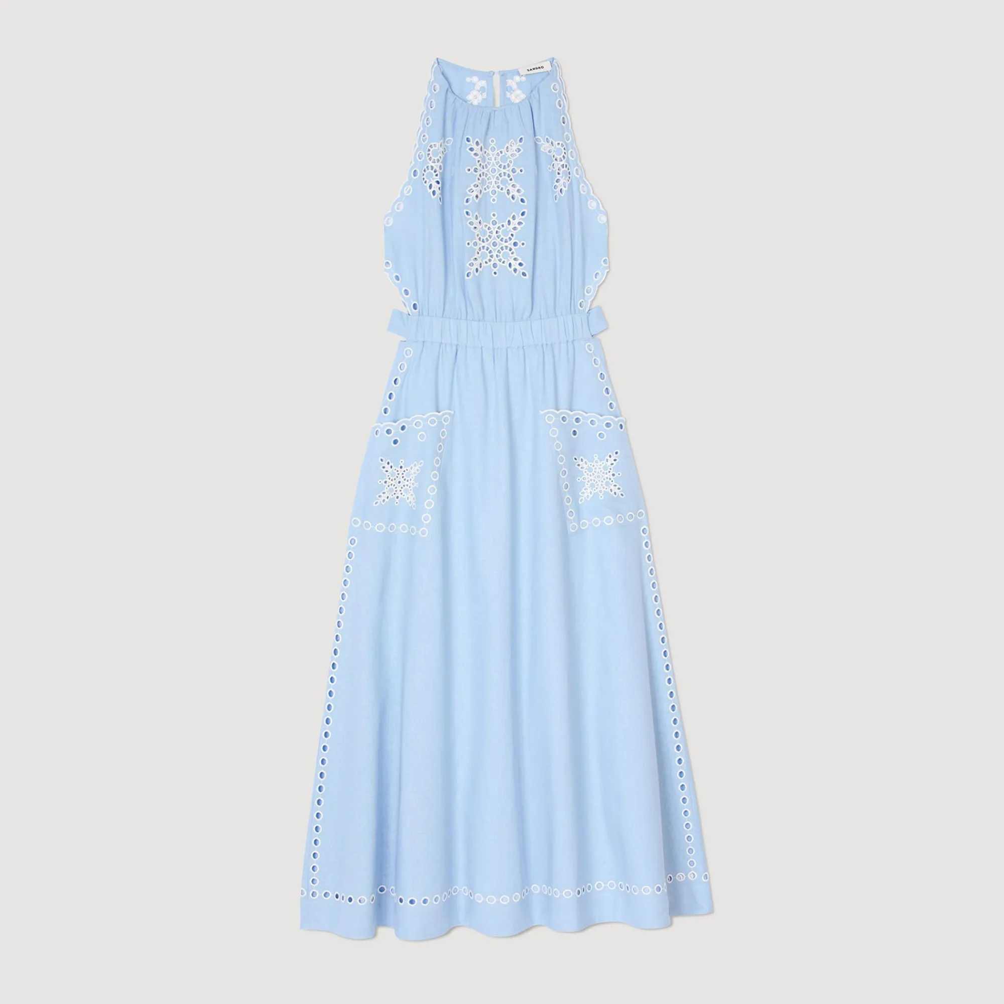 Mulheres Sandro Paris Vestido Longo Com Bordado Ingles