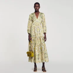 Mulheres Sandro Paris Vestido Longo Com Estampa De Lenco