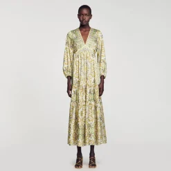 Mulheres Sandro Paris Vestido Longo Com Estampa De Lenco