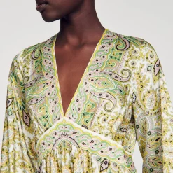 Mulheres Sandro Paris Vestido Longo Com Estampa De Lenco