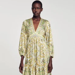 Mulheres Sandro Paris Vestido Longo Com Estampa De Lenco