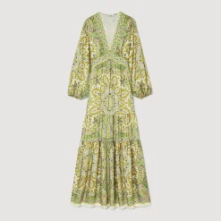 Mulheres Sandro Paris Vestido Longo Com Estampa De Lenco