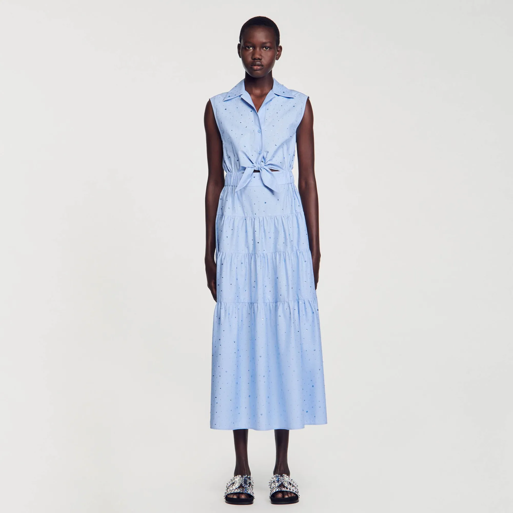 Mulheres Sandro Paris Vestido Longo Com No E Strass