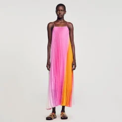 Mulheres Sandro Paris Vestido Longo Com Pregas Em Leque