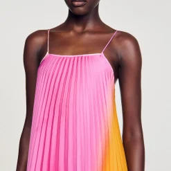 Mulheres Sandro Paris Vestido Longo Com Pregas Em Leque