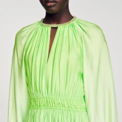 Mulheres Sandro Paris Vestido Longo Com Strass No Pescoco