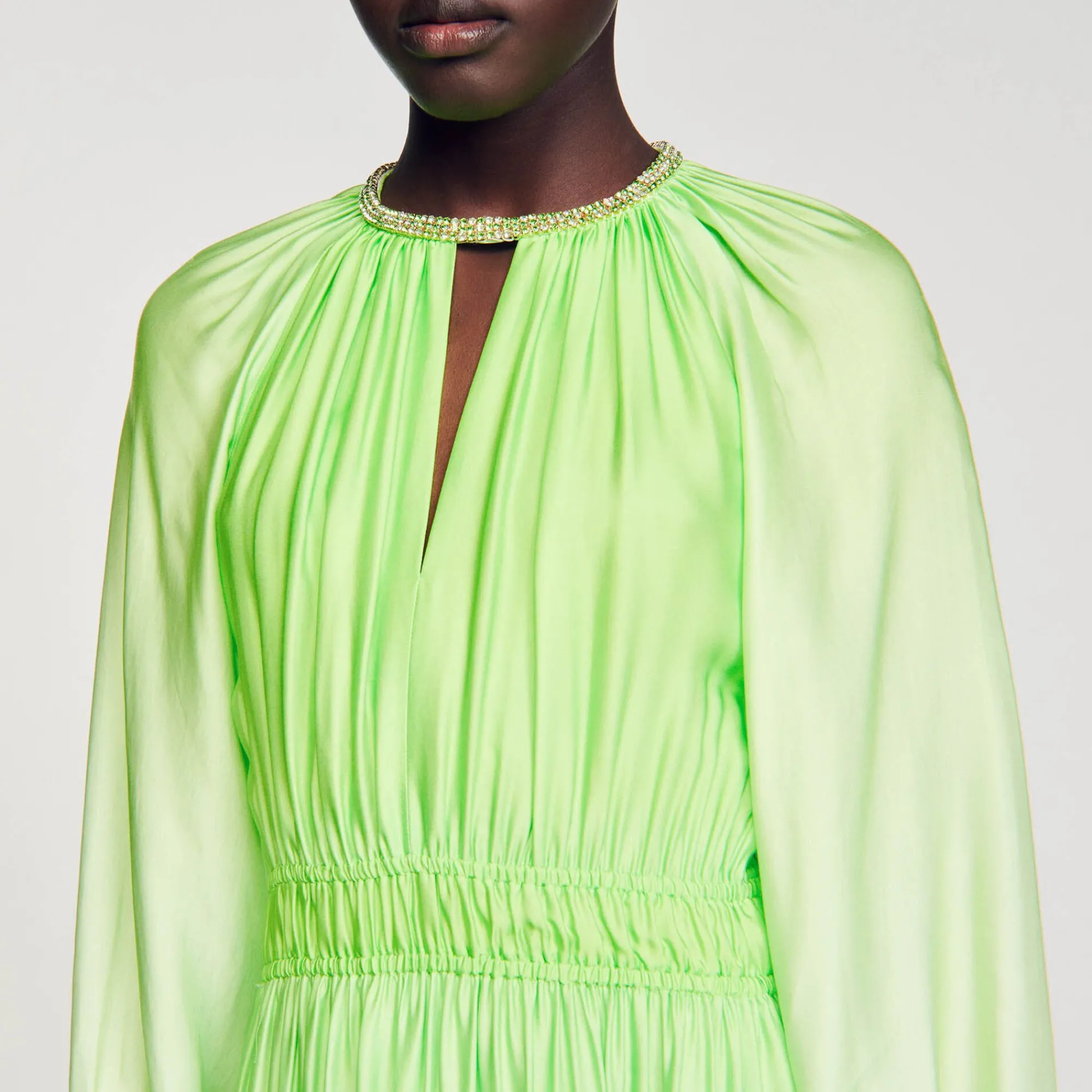 Mulheres Sandro Paris Vestido Longo Com Strass No Pescoco