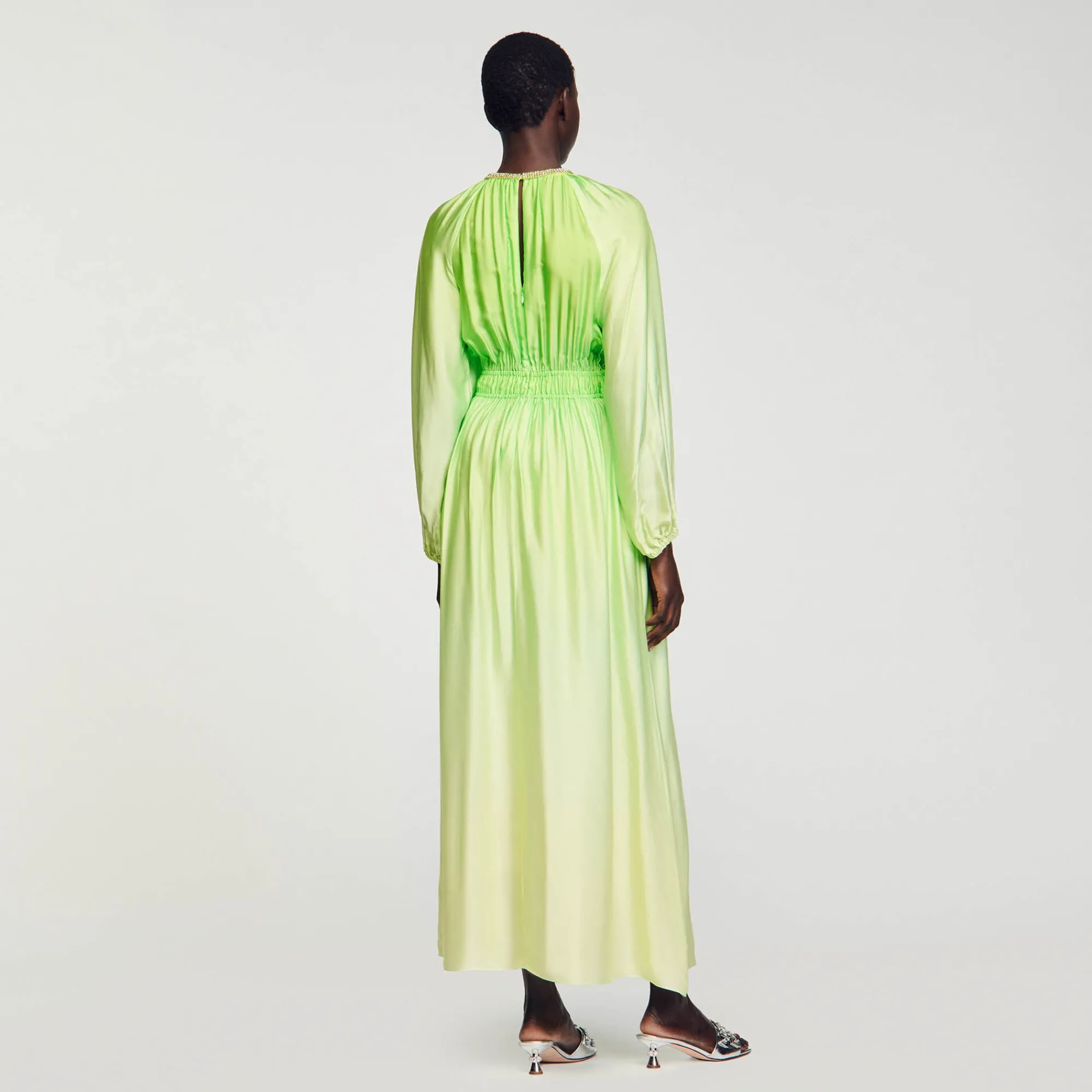 Mulheres Sandro Paris Vestido Longo Com Strass No Pescoco