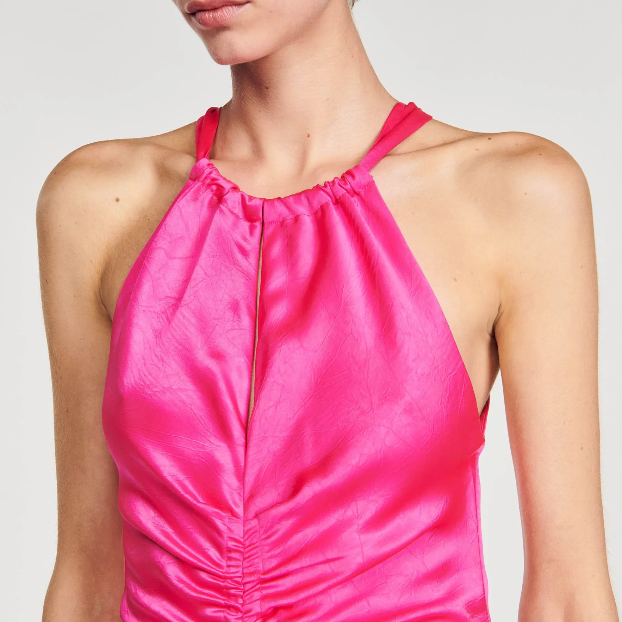 Mulheres Sandro Paris Vestido Longo De Cetim E Franzido