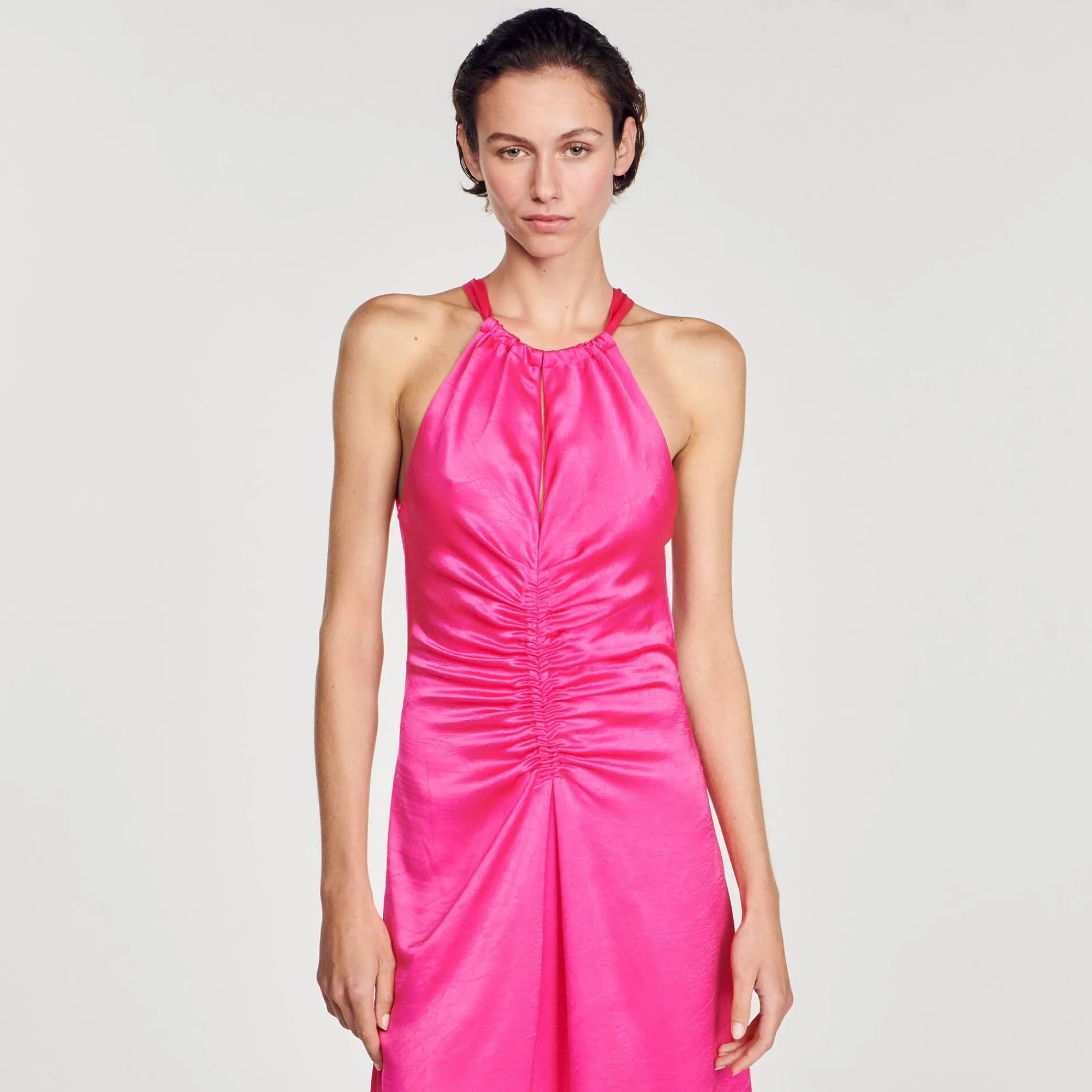 Mulheres Sandro Paris Vestido Longo De Cetim E Franzido