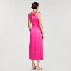 Mulheres Sandro Paris Vestido Longo De Cetim E Franzido