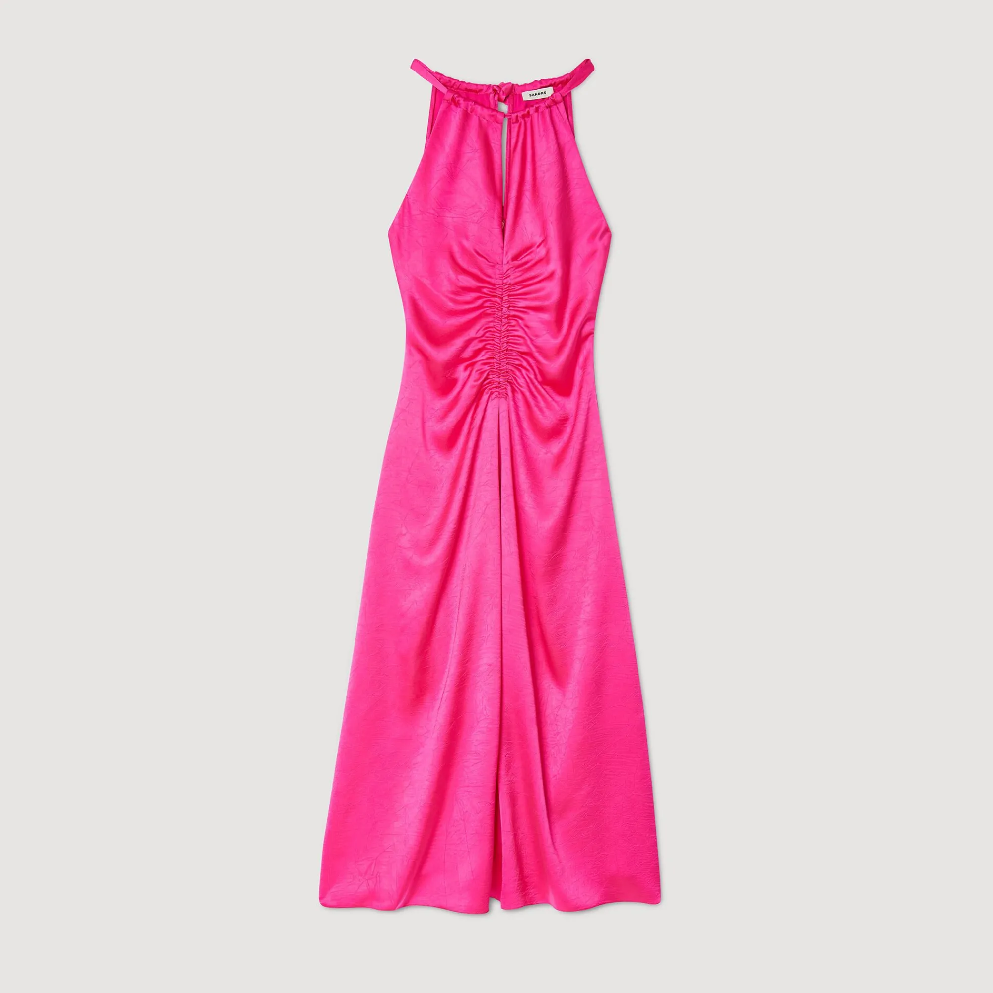 Mulheres Sandro Paris Vestido Longo De Cetim E Franzido