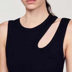 Mulheres Sandro Paris Vestido Longo De Dois Materiais