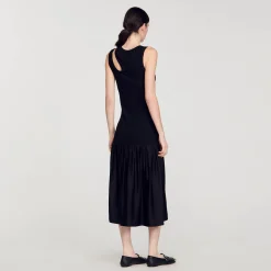 Mulheres Sandro Paris Vestido Longo De Dois Materiais