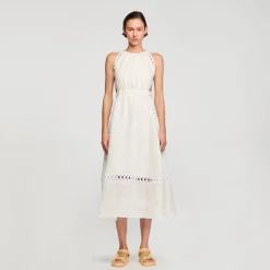 Mulheres Sandro Paris Vestido Longo De Linho